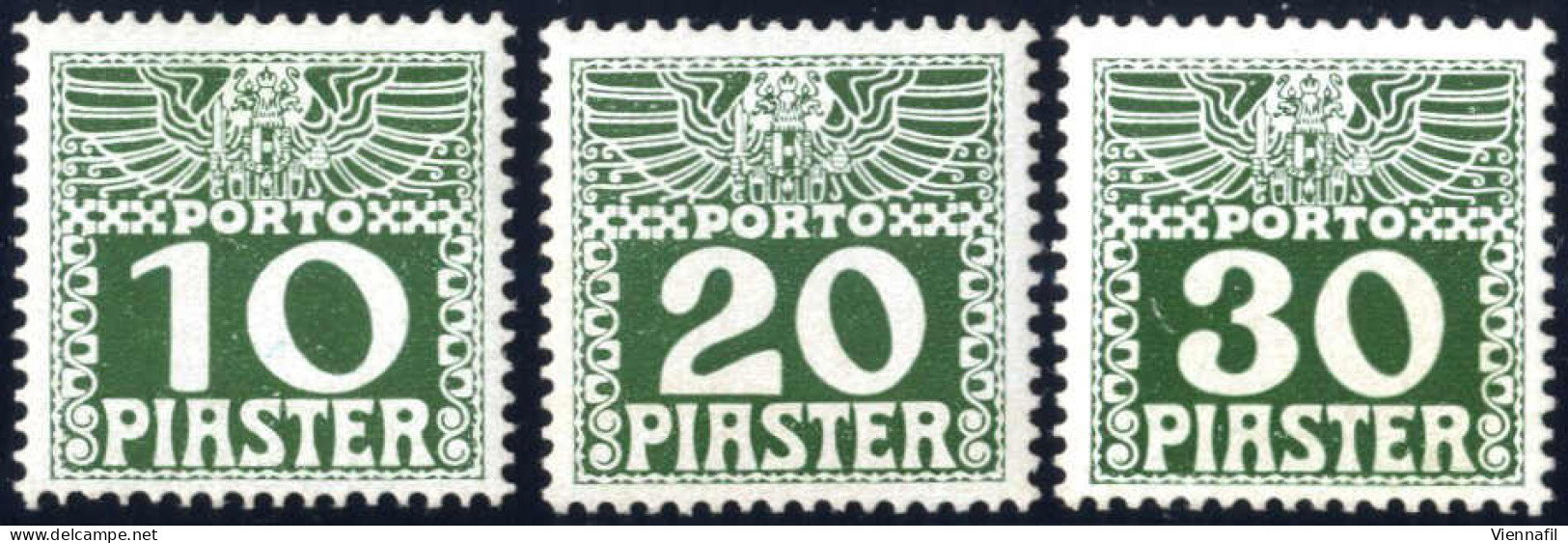 ** 1908/10, Komplette Serie Der Portomarken Auf Kreidepapier Dunkelgrün, Meist Postfrisch (2 P. Mit Falzspur) (ANK. 6bx- - Oostenrijkse Levant