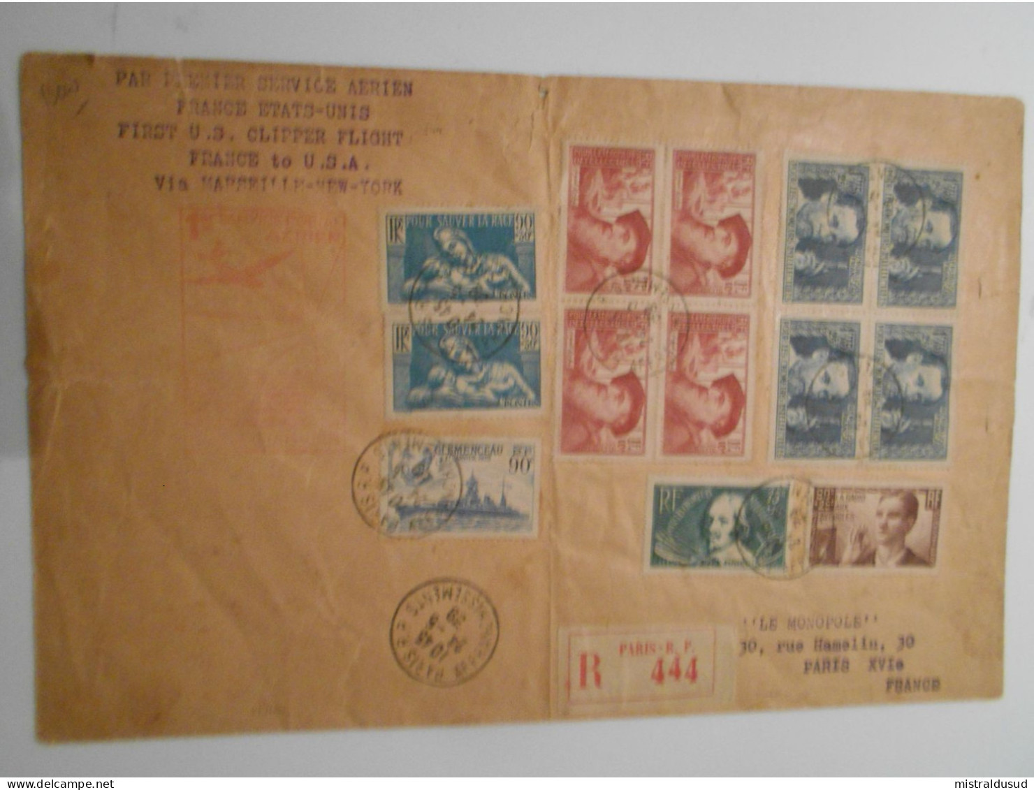France , Lettre Recommandee  De Paris 1938 Superbe Affrançhissement Par Avion - Brieven En Documenten