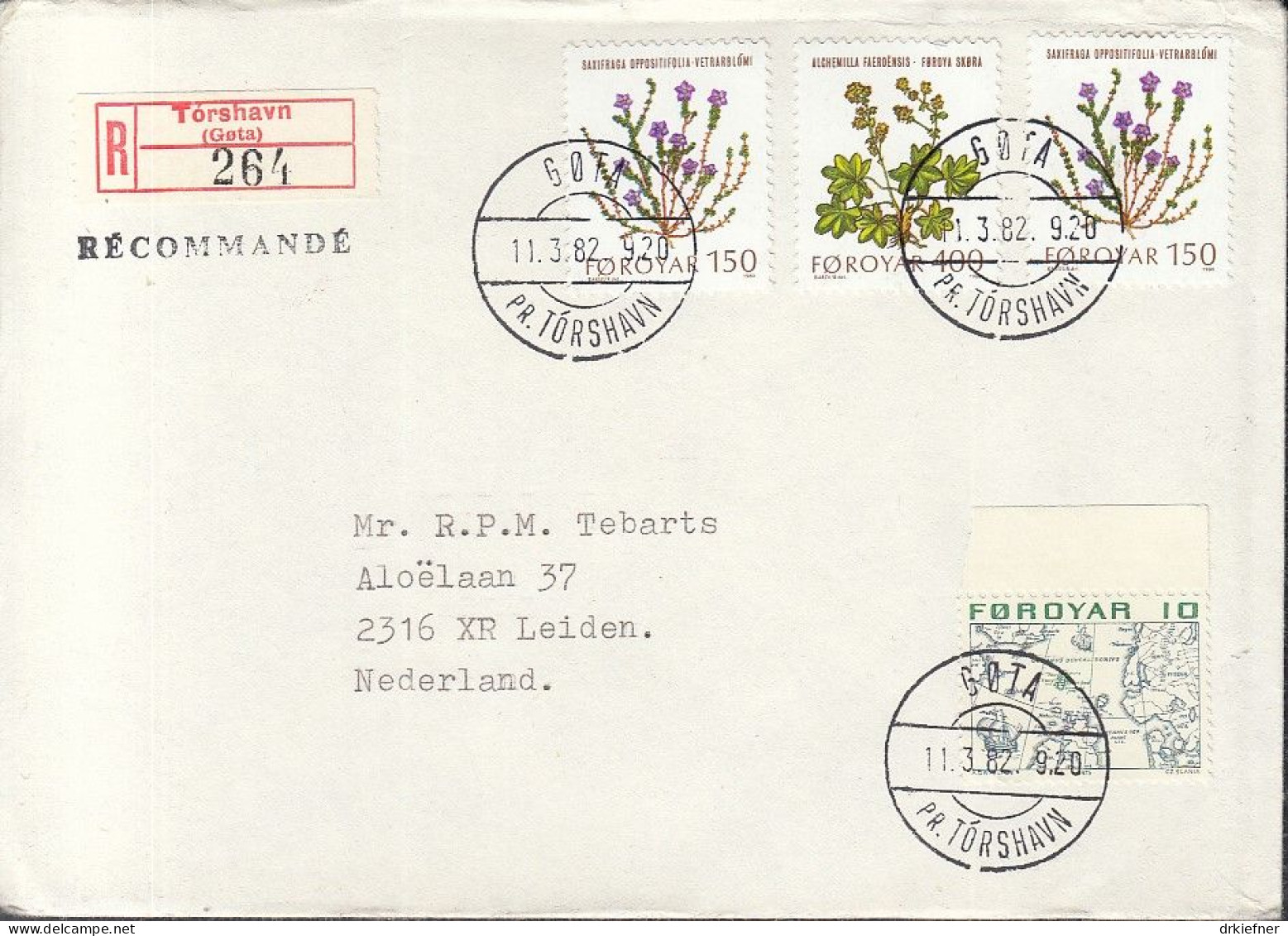 FÄRÖER  8, 2x 50, 52, MiF, Auf R-Brief, Gestempelt: Göta 11.3.1982 - Färöer Inseln