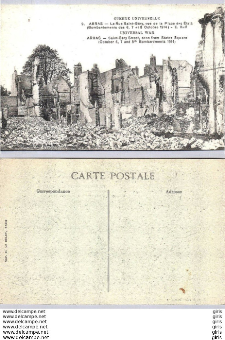 62 - Pas De Calais - Arras - Rue Saint-Géry, Vue De La Place Des Etats Après Le Bombardement - Arras