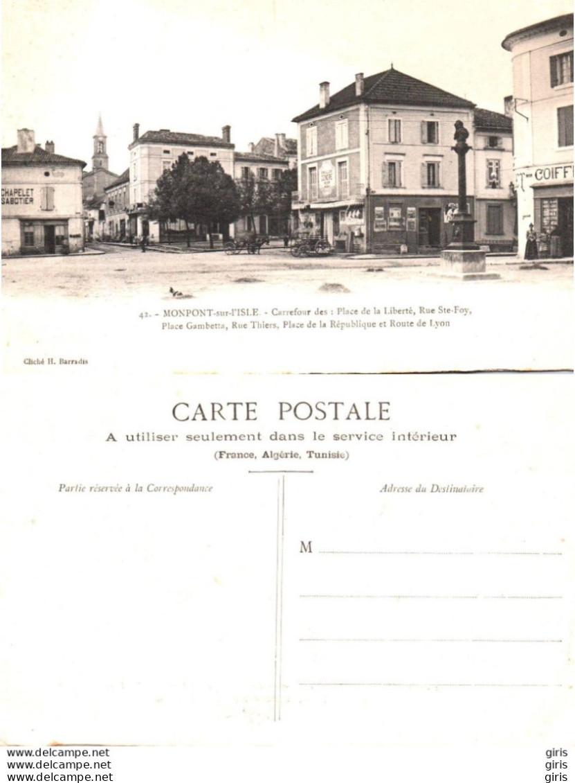 24 - Dordogne - Monpont Sur L'Isle - Carrefour Des : Place De La Liberté Rue Ste Foy Place Gambetta Etc.... - Andere & Zonder Classificatie