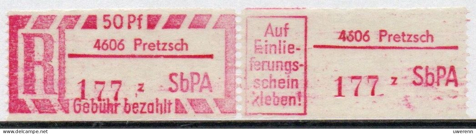 DDR Einschreibemarke Pretzsch SbPA Postfrisch, EM2B-4606zII(1) Zh (Mi 2C) - Aangetekende Etiketten