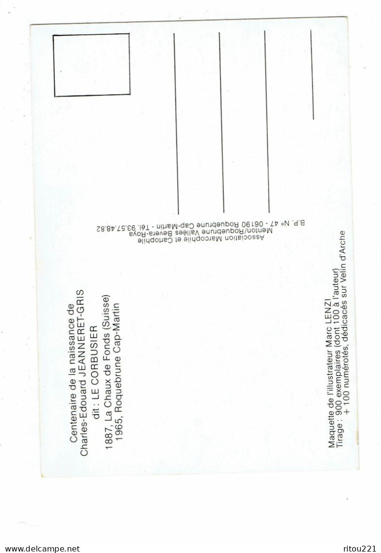 Cpm - Illustration LENZI LE CORBUSIER 1987 - CENTENAIRE Ch. E. Jeanneret Gris Né La Chaux De Fonds En 1887 - Otros & Sin Clasificación