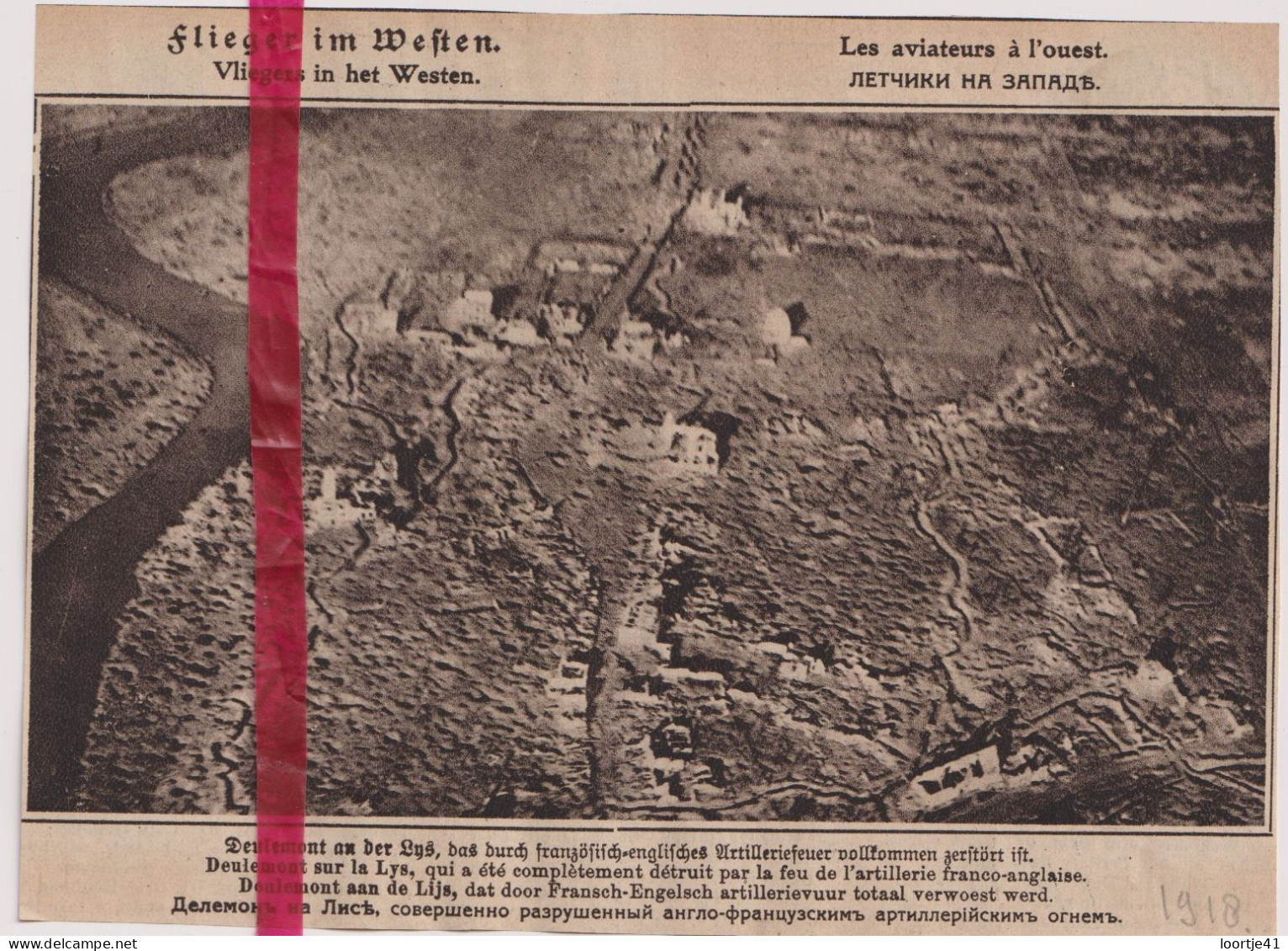 Oorlog Guerre 14/18 - Deulemont - Photo Aerienne, Luchtfoto - Orig. Knipsel Coupure Tijdschrift Magazine - 1918 - Ohne Zuordnung