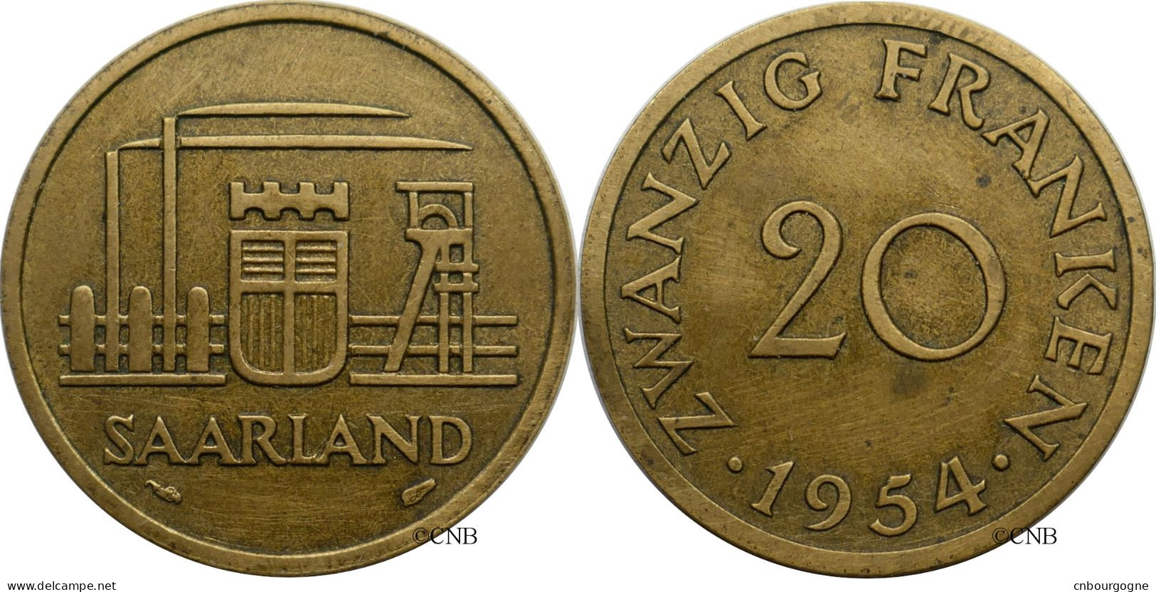 Sarre - Saarland - 20 Franken 1954 - TTB/XF45 - Mon6213 - 20 Franken