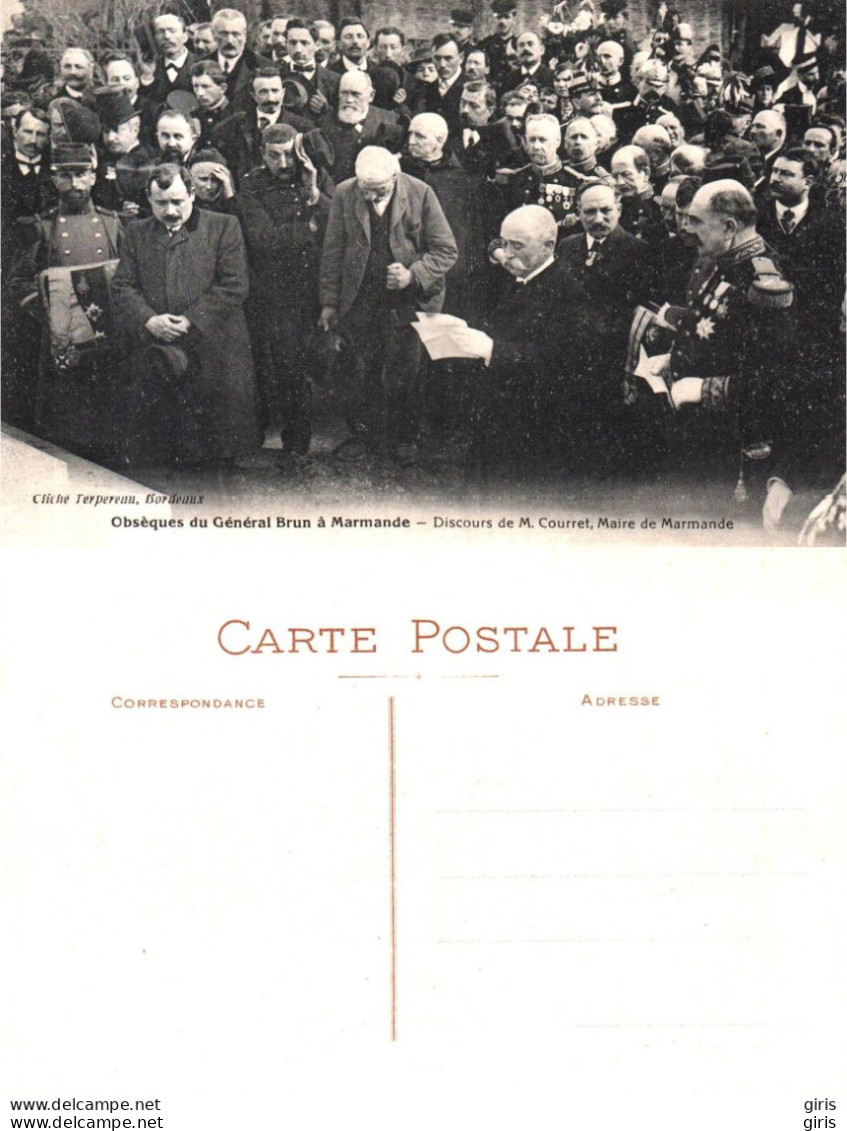 47 - Lot Et Garonne - Marmande - Obsèques Du Général Brun - Discours Du Maire M. Courret Maire - Marmande