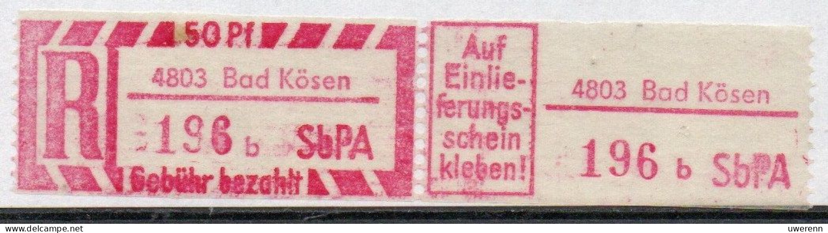 DDR Einschreibemarke Bad Kösen SbPA Postfrisch, EM2B-4803bII(1) RU (b) Zh (Mi 2C) - Labels For Registered Mail