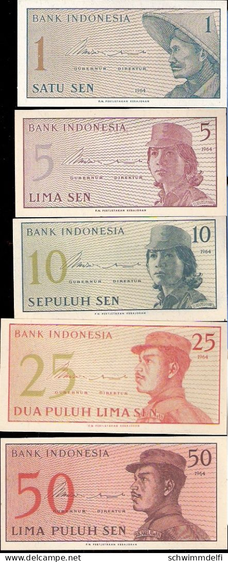 INDONESIEN - INDONESIA - 1 SEN - 50 SEN 1964 - SIN CIRCULAR - UNZ. - UNC.