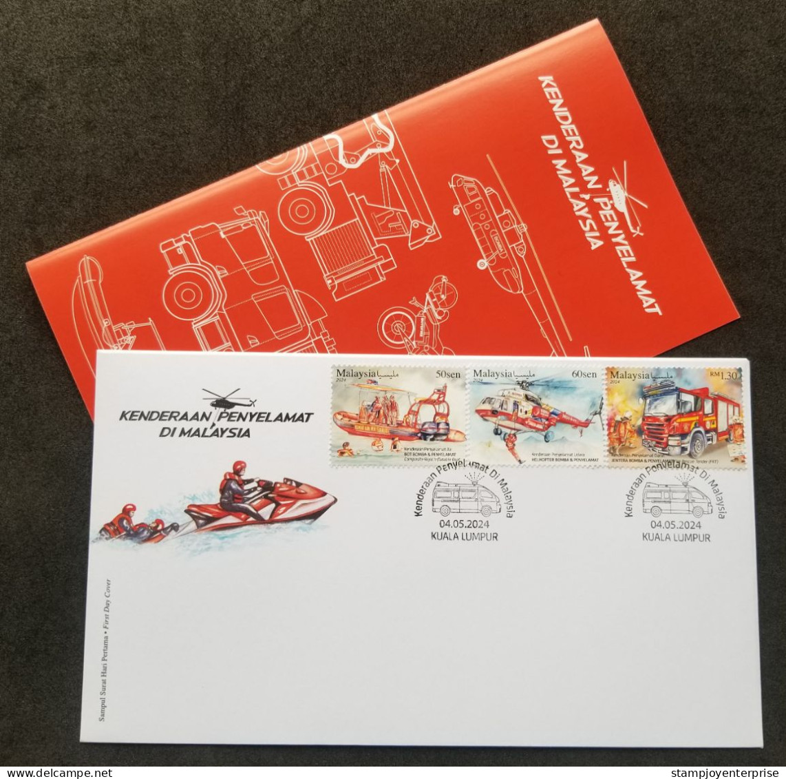 Malaysia Rescue Vehicle 2024 Helicopter Fire Engine Brigade Boat Ship Transport Firefighting Fireman (stamp FDC) - Malaysia (1964-...)
