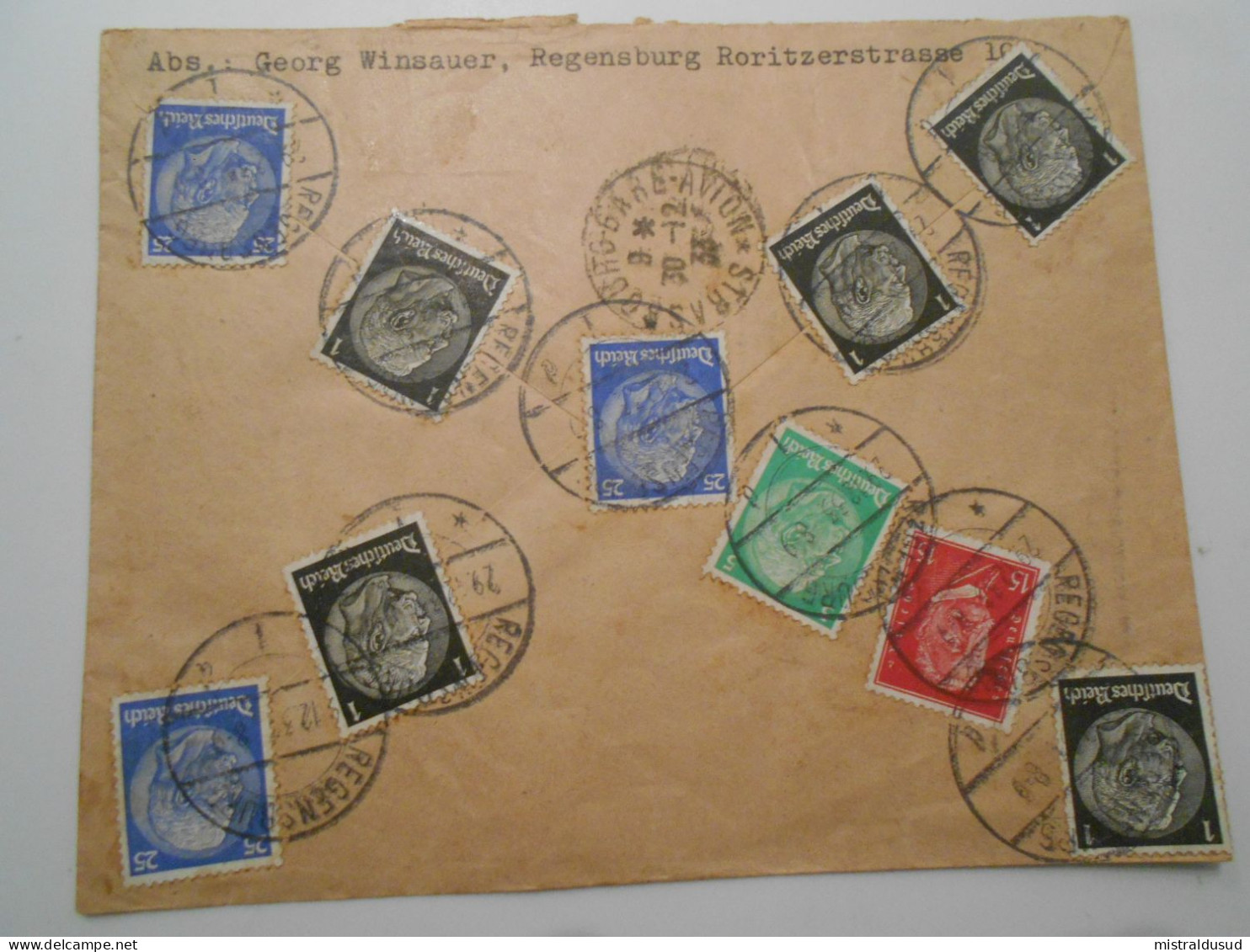 Allemagne Troisieme Reiçh  Poste Aerienne , Lettre Reçommandee De Regensburg 1933 Pour Sao Paulo - Poste Aérienne & Zeppelin
