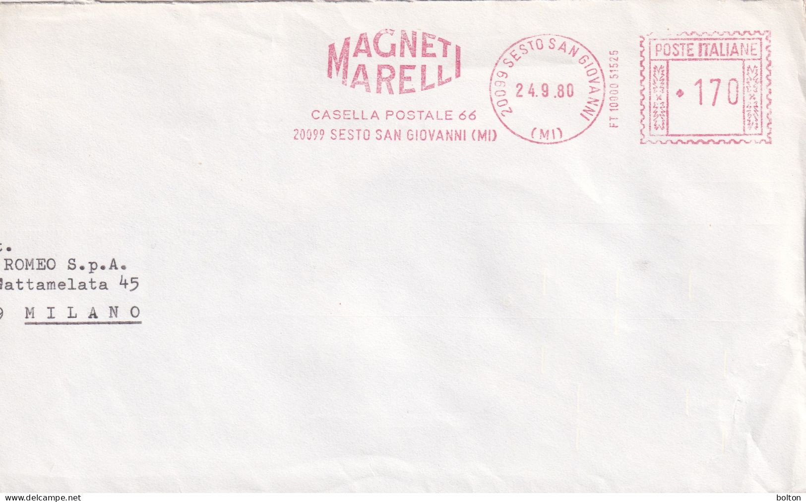 1954 - 80   Affrancatura Meccanica Rossa EMA  MAGNETI MARELLI N. 2 BUSTE - 1961-70: Marcofilie