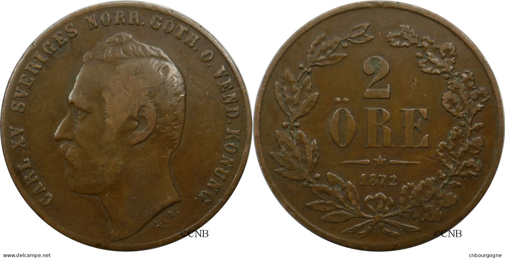 Suède - Royaume - Charles XV Adolphe - 2 öre 1872 - TTB/XF40 - Mon5683 - Sweden
