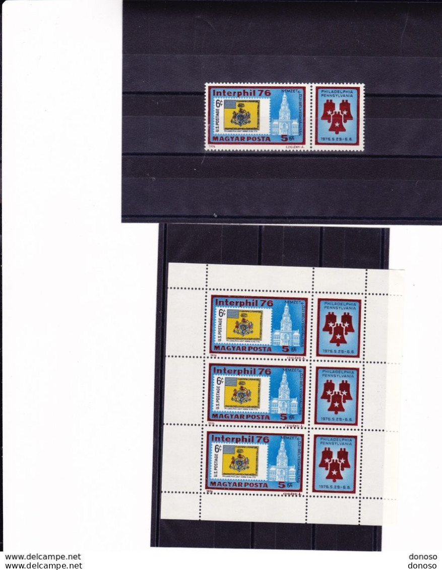 HONGRIE 1976 INTERPHIL; Philadelphie Yvert 2498 + FEUILLET DE 3, Michel 3122 + KB NEUF** MNH Cote 10 Euros - Unused Stamps
