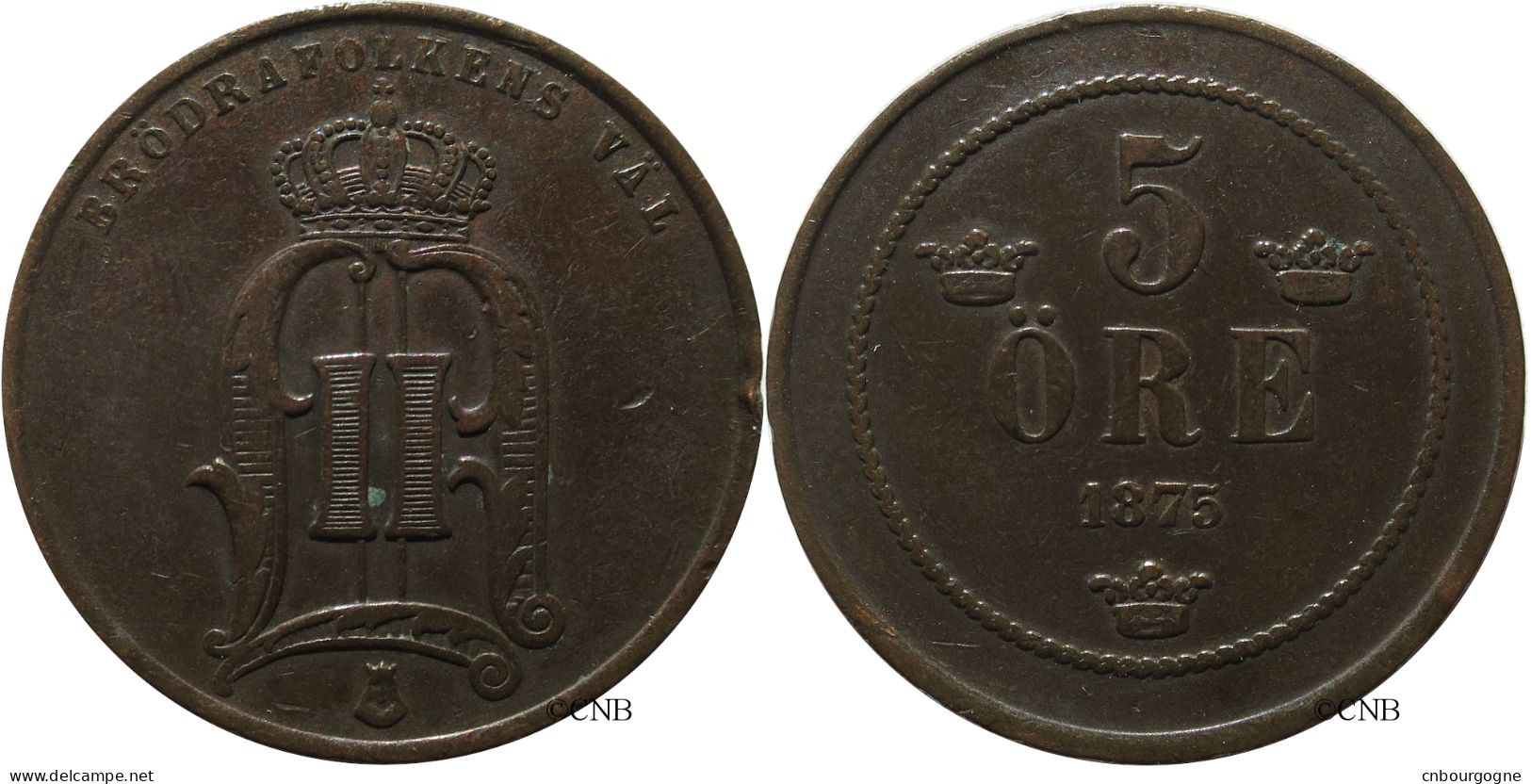 Suède - Royaume - Oscar II - 5 öre 1875 - TTB/XF45 - Mon4095 - Suède