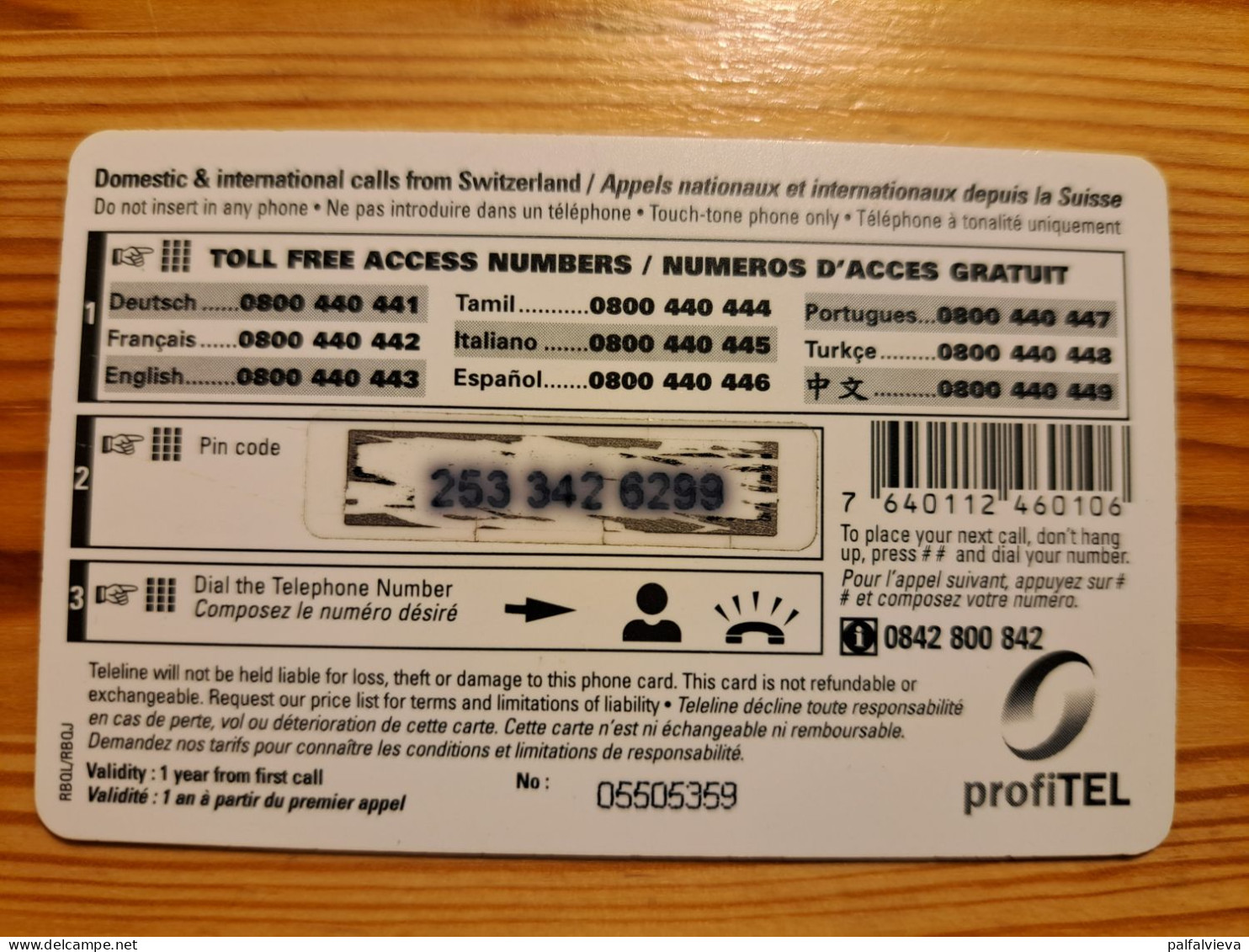 Prepaid Phonecard Switzerland, Teleline - Airplane - Suisse