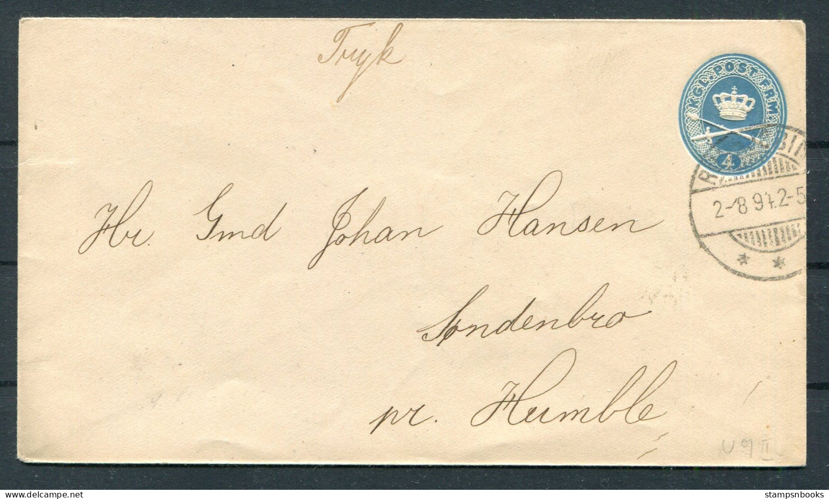 1894 Denmark 4ore Stationery Cover Rudkøbing - Humble  - Brieven En Documenten