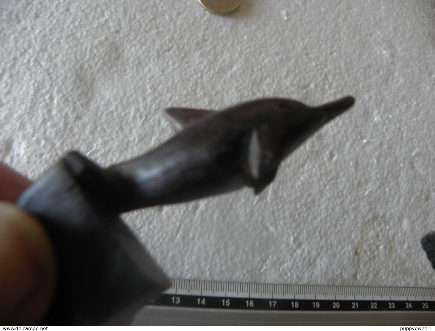 Antique Poignard Couteau Africain En Bois Tete Dauphin - Decotatieve Wapens