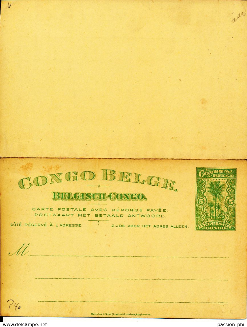 BELGIAN CONGO 1911 ISSUE PS SBEP 39 UNUSED - Stamped Stationery