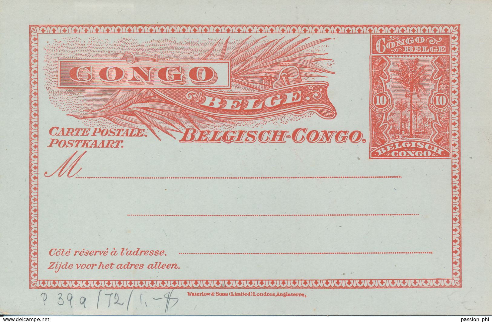 BELGIAN CONGO 1911 ISSUE PS SBEP 40a LARGE FORMAT UNUSED - Entiers Postaux