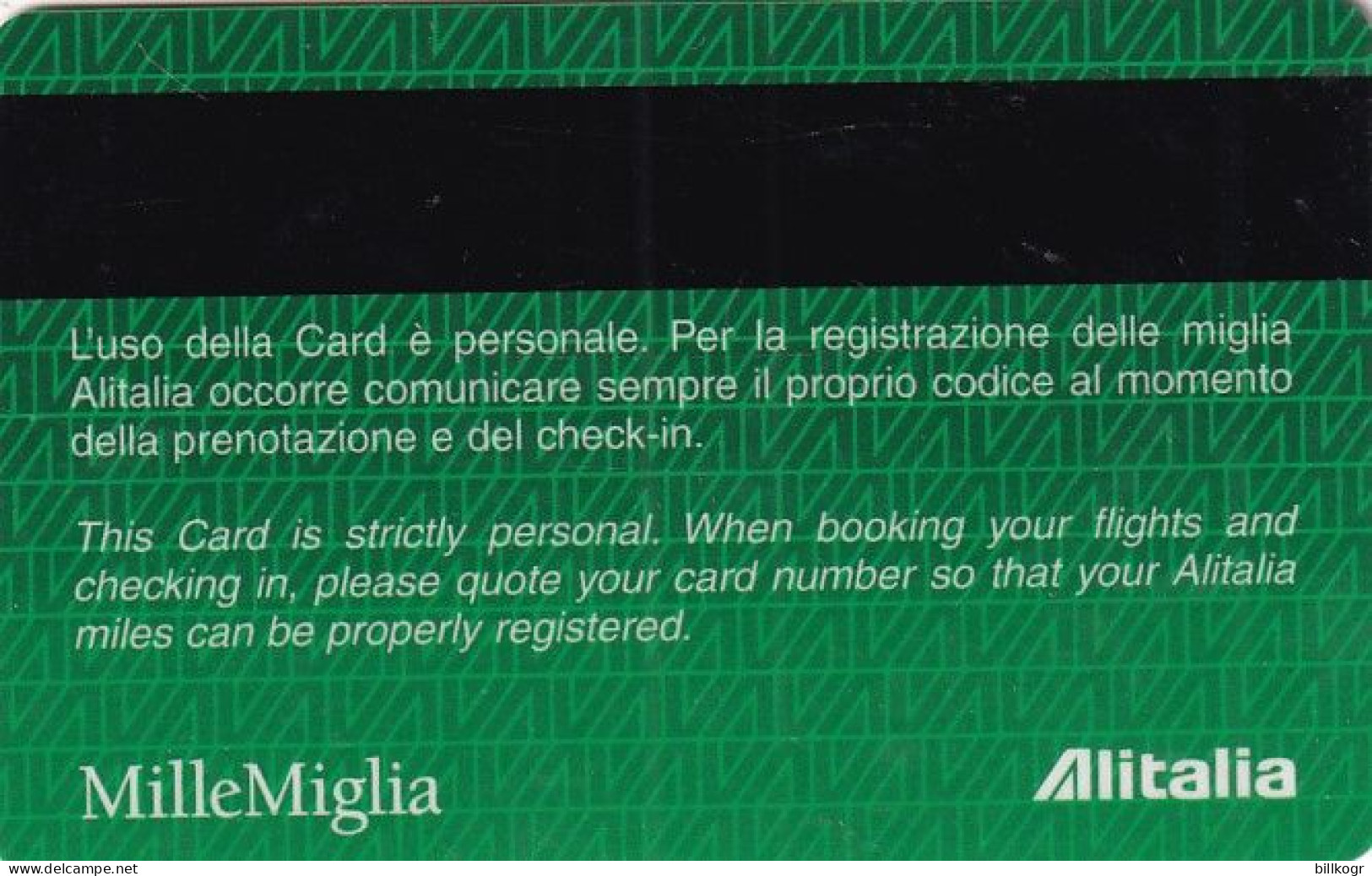 ITALY - Alitalia, Magnetic Member Card(black Strip), Used - Vliegtuigen