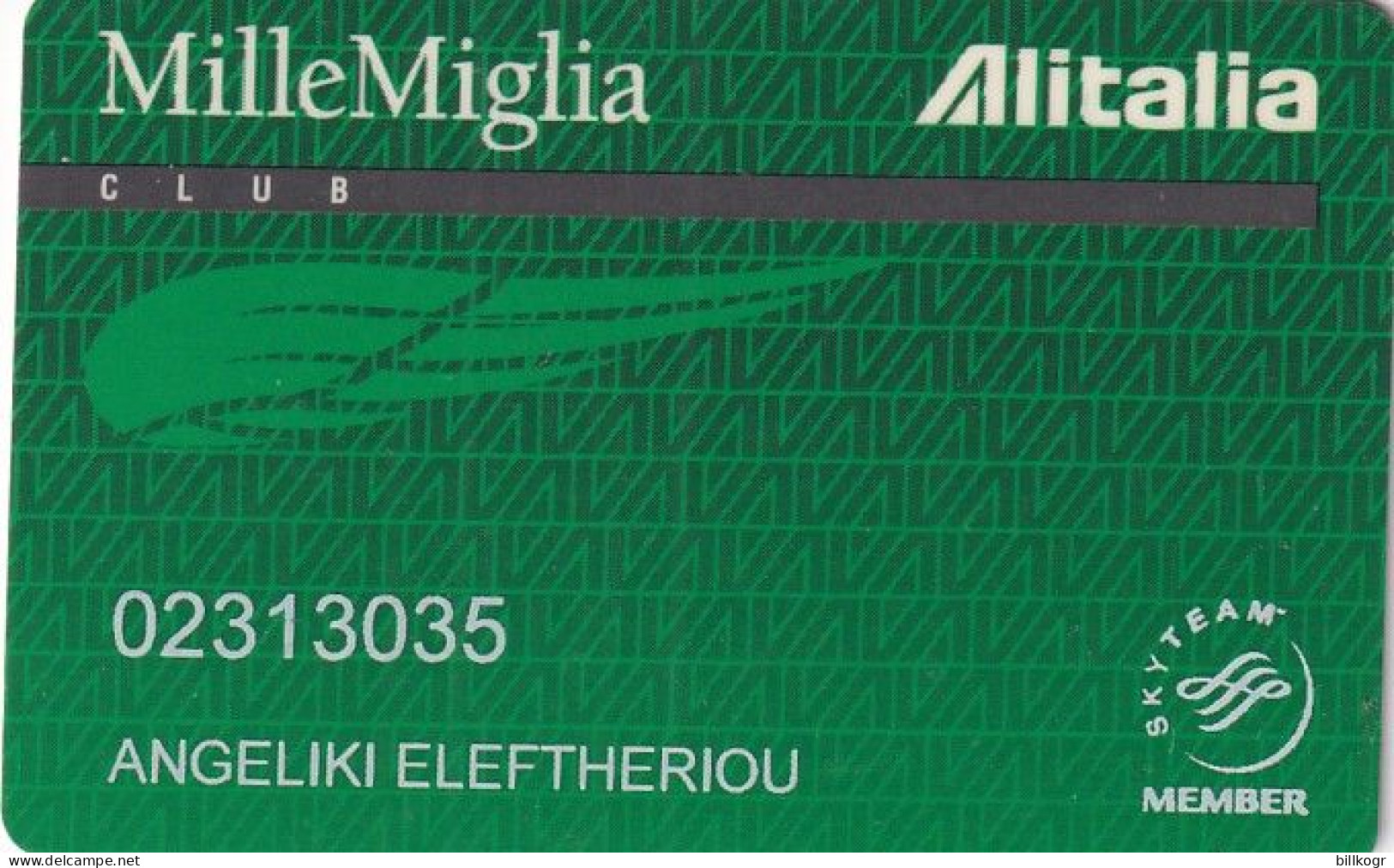 ITALY - Alitalia, Magnetic Member Card(brown Strip), Used - Vliegtuigen