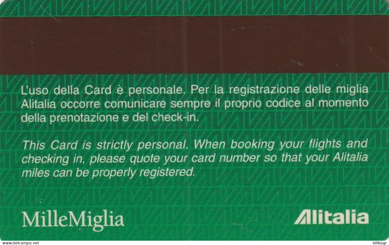 ITALY - Alitalia, Magnetic Member Card(brown Strip), Used - Aerei