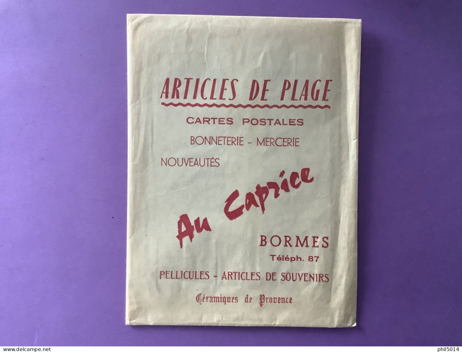 83    Pochette Publicitaire Pour Cartes Postales…    BORMES   Articles De Plage  « Au Caprice »    Bon état - Bormes-les-Mimosas