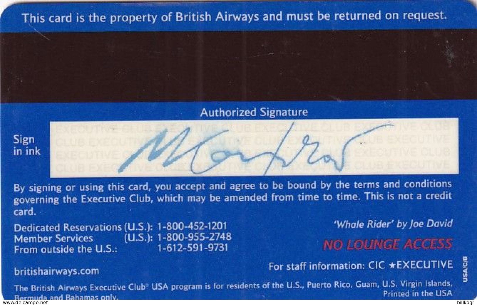 GREECE - British Airways, Magnetic Executive Member Card, Used - Avions