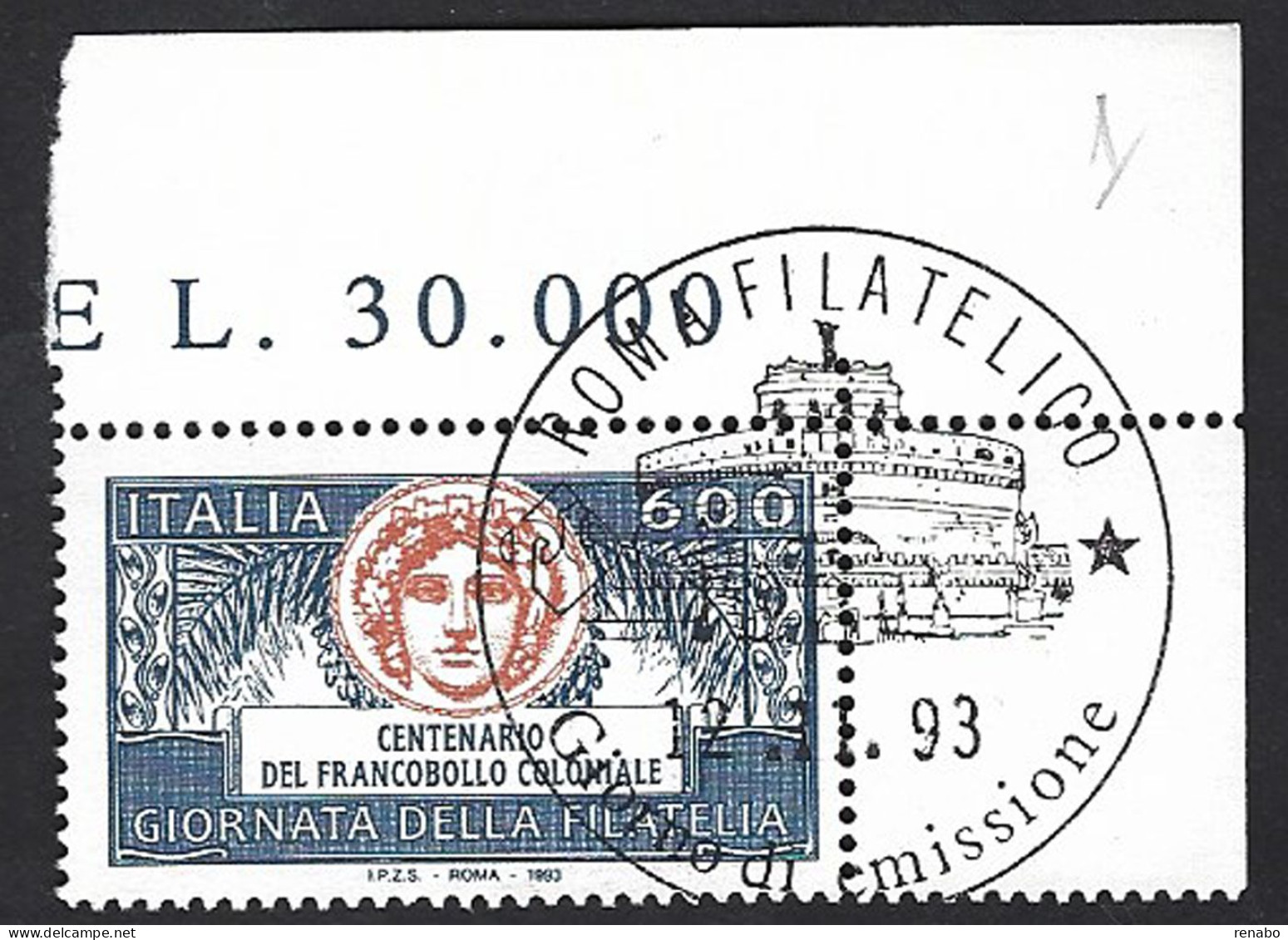 Italia 1993; Giornata Della Filatelia; FDC Francobollo Di Angolo Superiore. - 1991-00: Afgestempeld