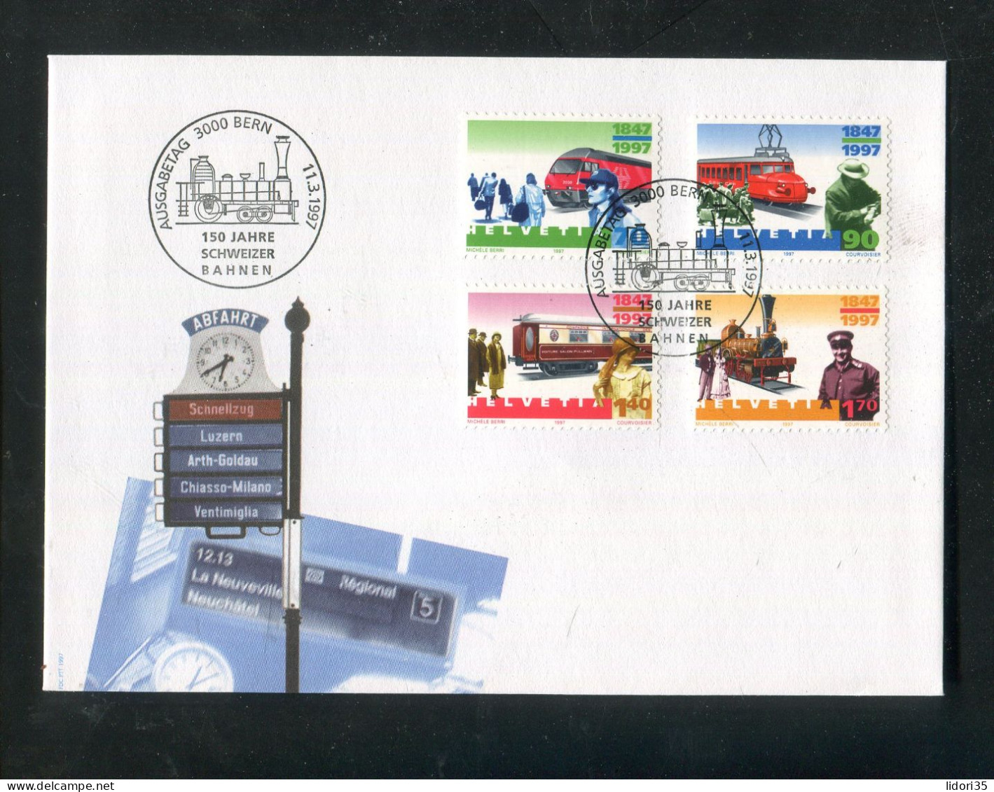 "SCHWEIZ" 1997, Mi. 1601-1604 "150 Jahre Schweizer Bahnen" FDC (L1243) - FDC