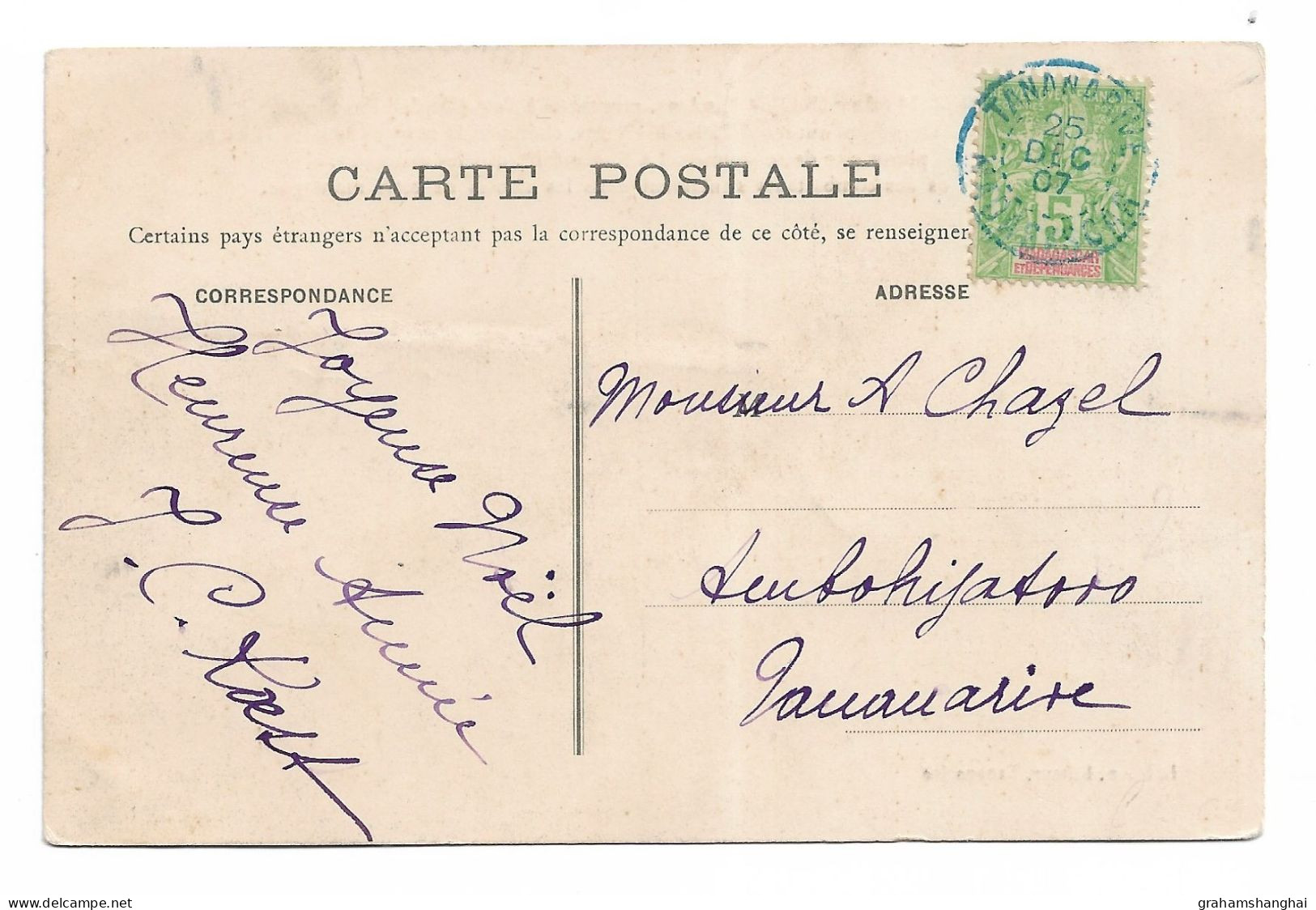 Postcard Madagascar Maday Fandana Montagne Mountain Rocks Posted 1907 French Colonial Stamp - Madagascar