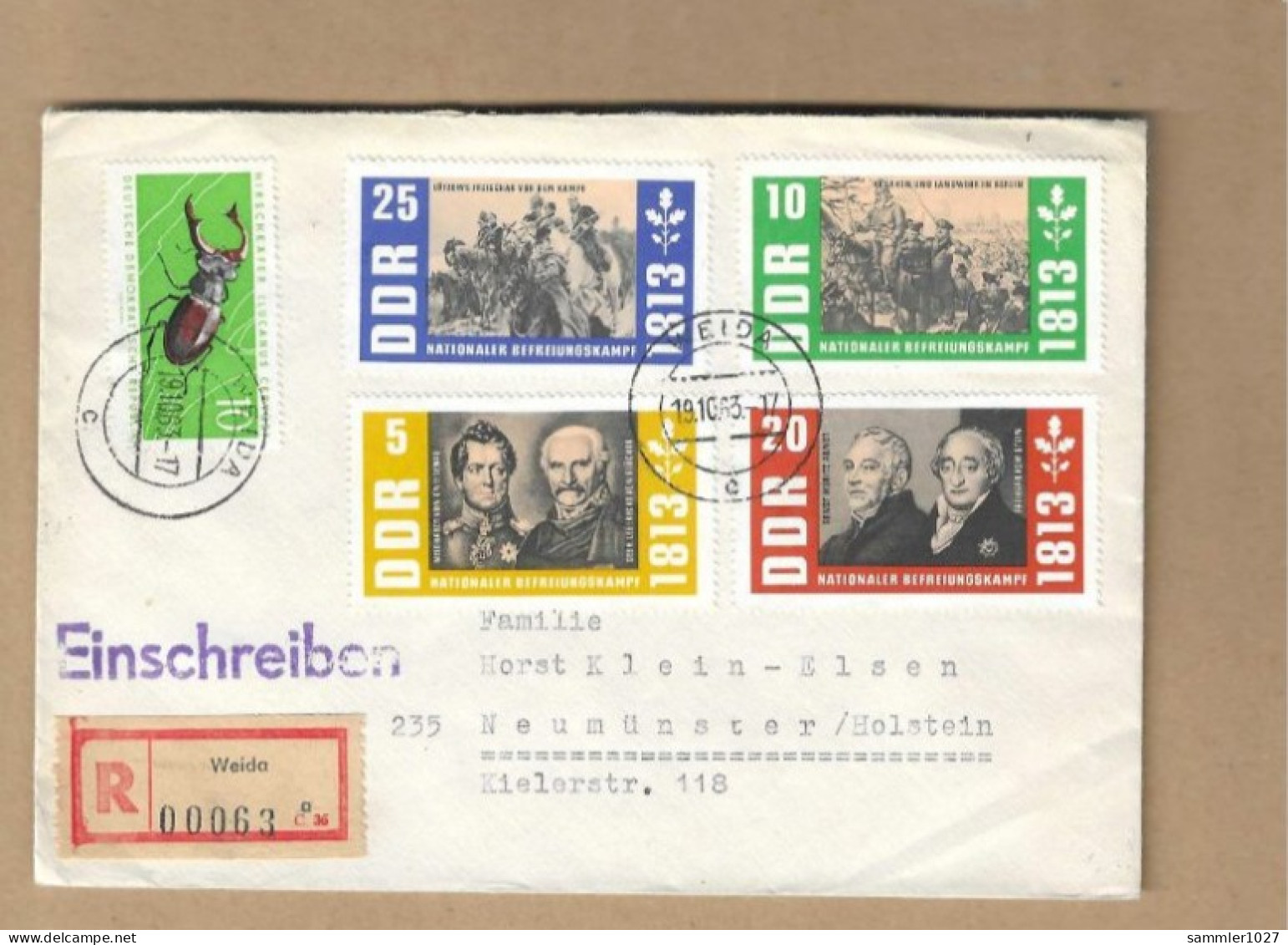 Los Vom 06.05  Einschreiben-Briefumschlag Aus Weida 1963 - Cartas & Documentos