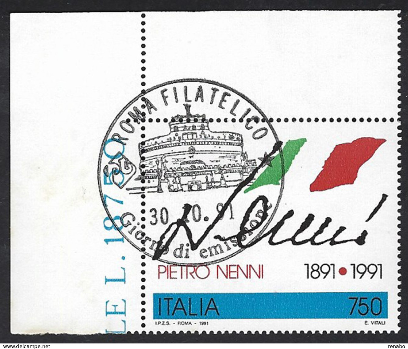 Italia 1991; 100° Nascita Di Pietro Nenni; FDC Francobollo Di Angolo Superiore. - 1991-00: Usados