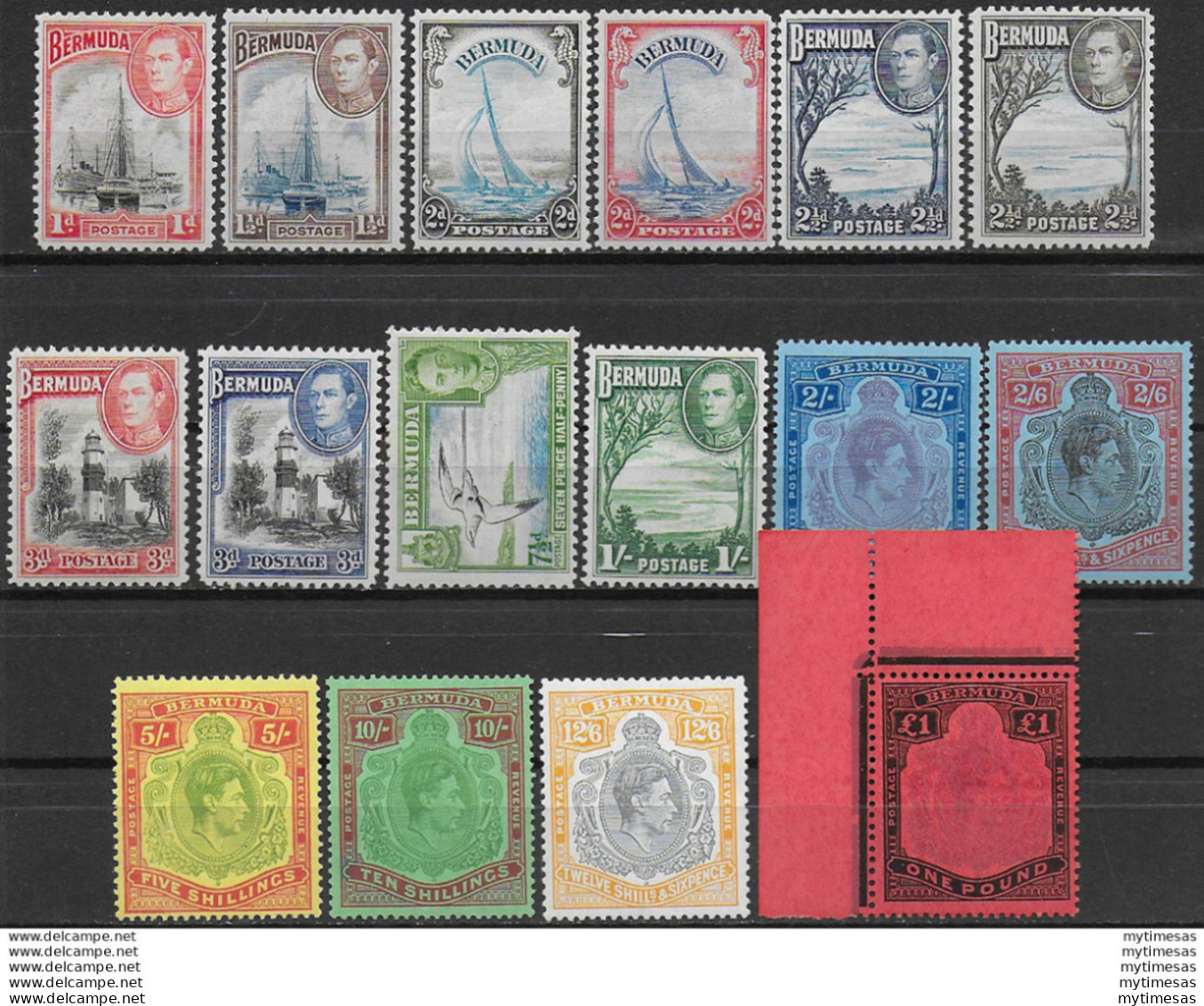 1938-53 Bermuda Giorgio VI 16v. MNH SG N. 110/121d - Autres & Non Classés