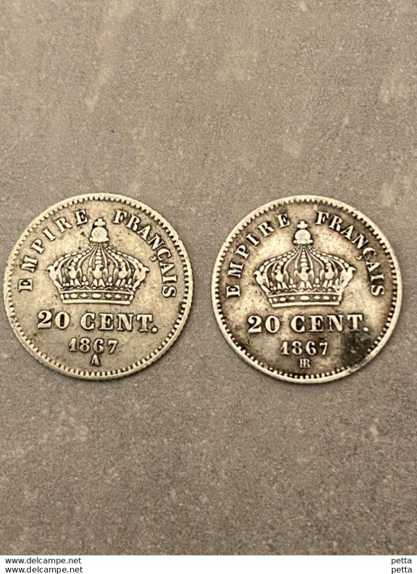 Lot De 2 Pièces De 20 Centimes Napoléon III De 1867 / Vendu En L’état (27) - 20 Centimes