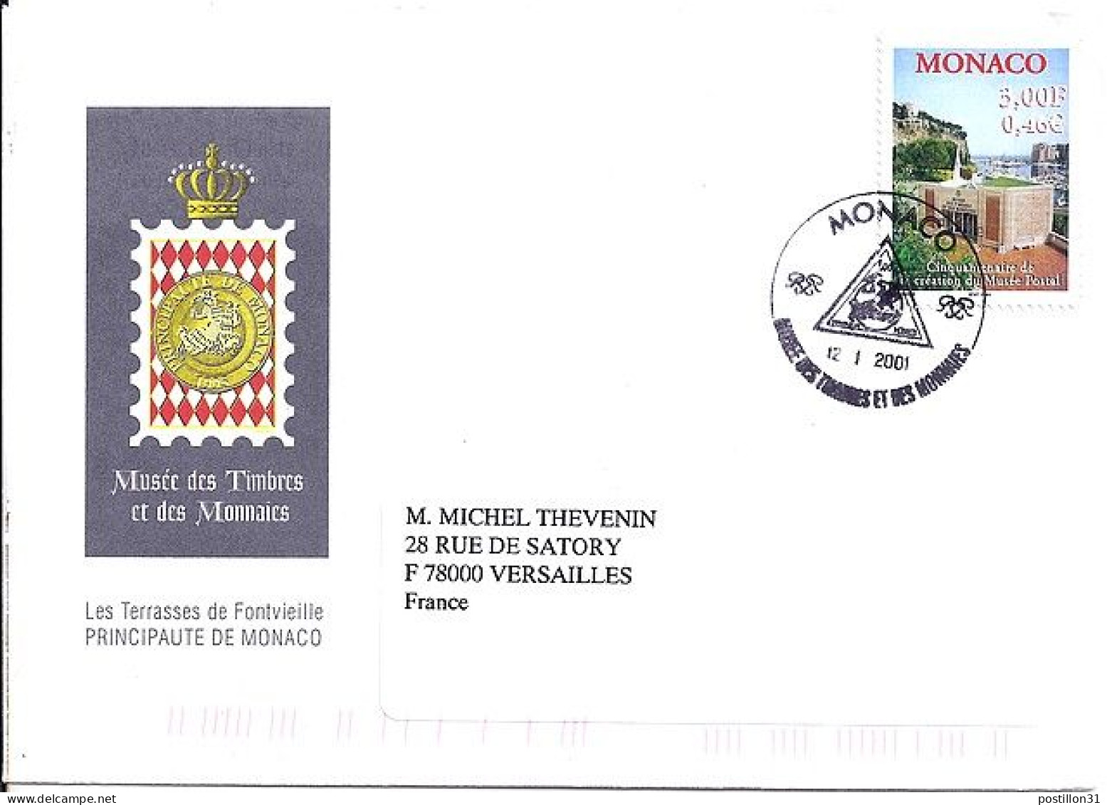 MONACO N° 2279 S/L. DE MONACO/12.1.01  POUR FRANCE - Brieven En Documenten