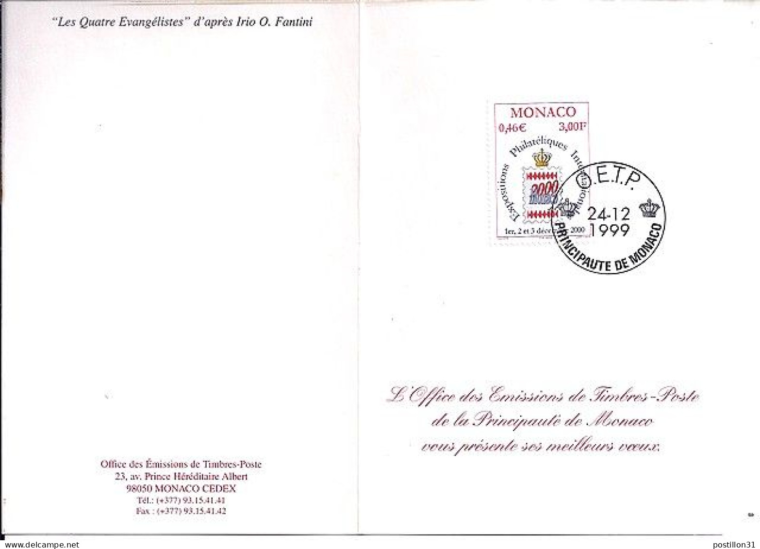 MONACO N° 2229 S/L. DE OETP/24.12.99   - Cartas & Documentos