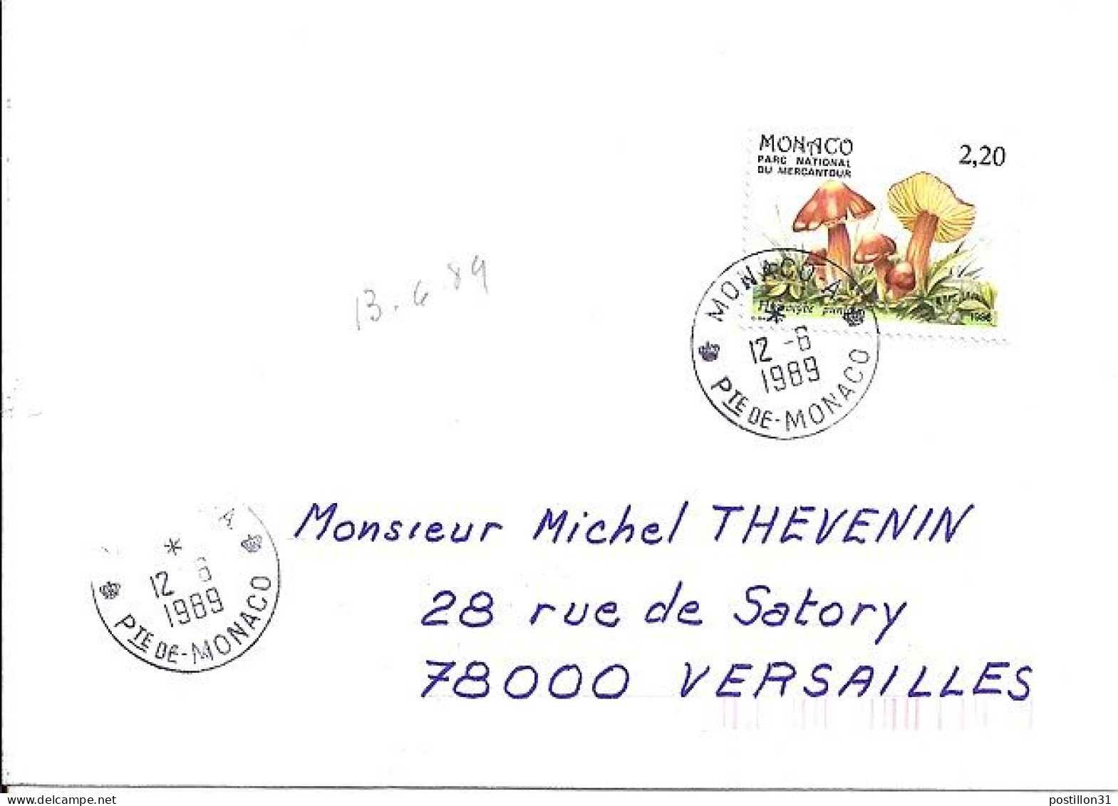 MONACO N° 1629 S/L. DE MONACO A/12.6.89  POUR FRANCE - Covers & Documents