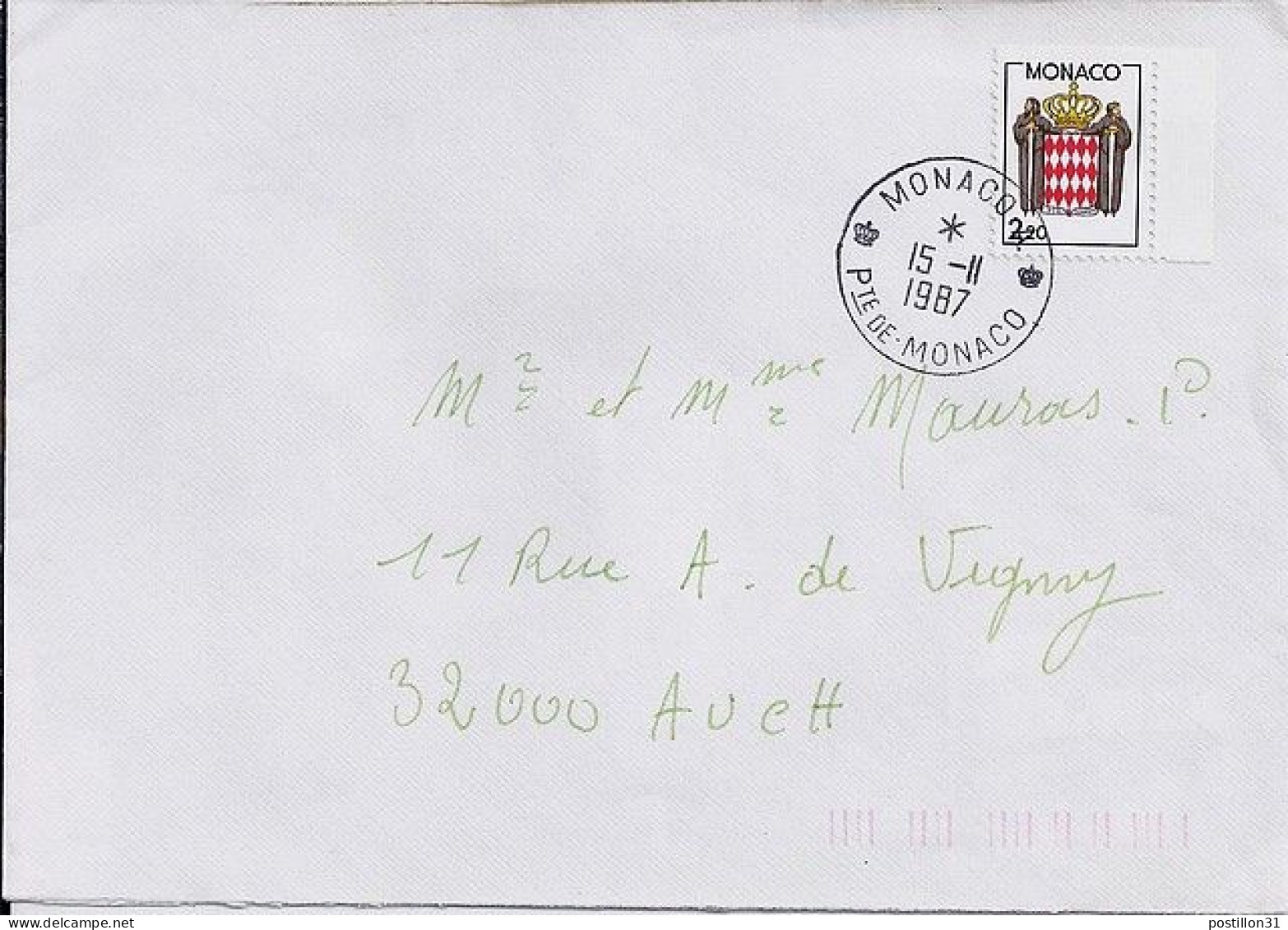 MONACO N° 1613 S/L. DE MONACO A/15.11.87  POUR FRANCE - Brieven En Documenten