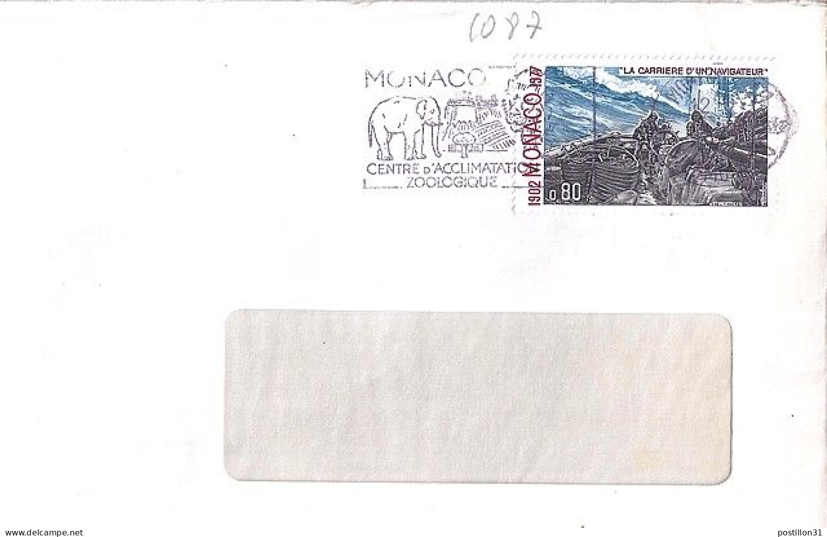 MONACO N° 1087 S/L. DE MONTE CARLO/1977  POUR FRANCE - Cartas & Documentos