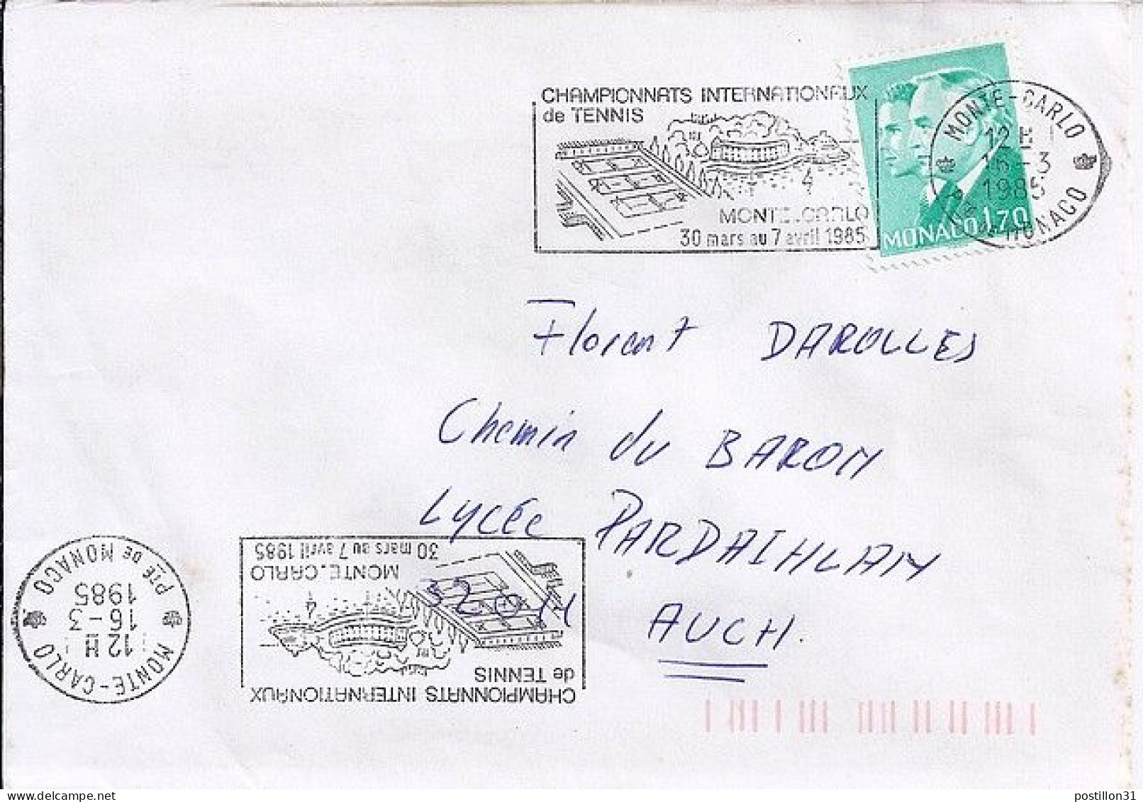 MONACO N° 1430 S/L. DE MONTE CARLO/18.3.85  POUR FRANCE - Covers & Documents