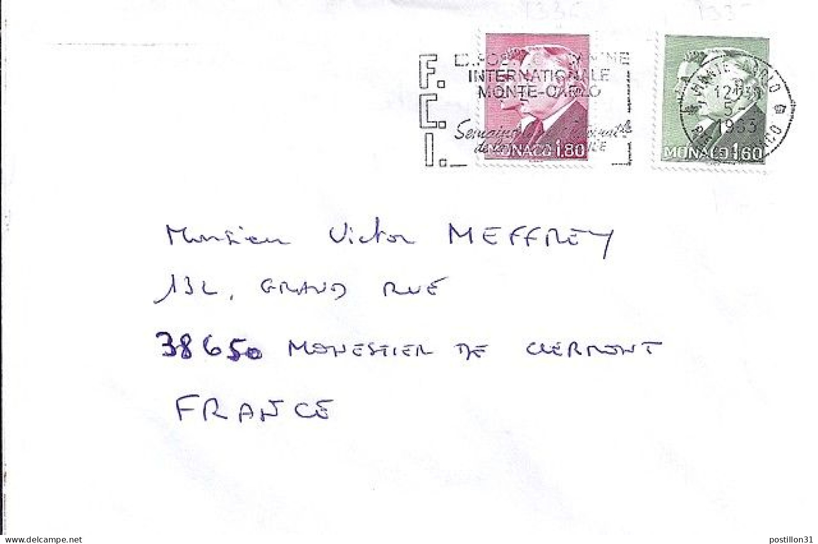 MONACO N° 1335/1336 S/L. DE MONTE CARLO/5.4.83  POUR FRANCE - Lettres & Documents
