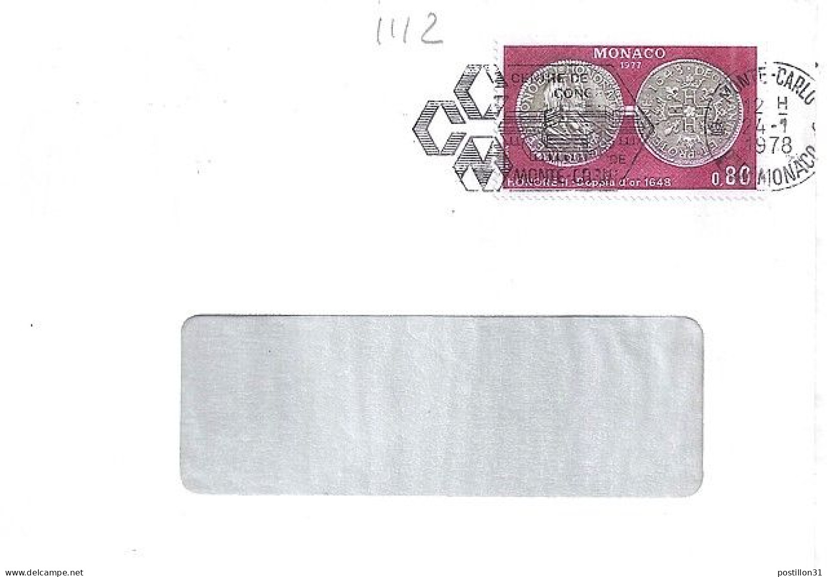 MONACO N° 1112 S/L. DE MONTE CARLO/24.1.78  POUR FRANCE - Cartas & Documentos