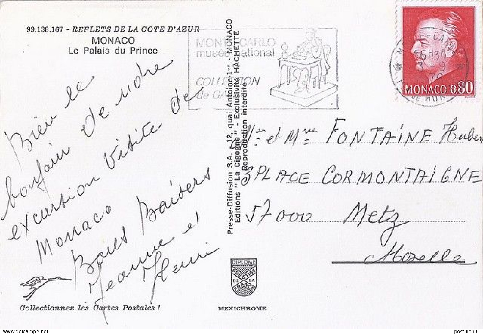 MONACO N° 993 S/CP. DE MONTE CARLO¨/3.9.76  POUR FRANCE - Briefe U. Dokumente