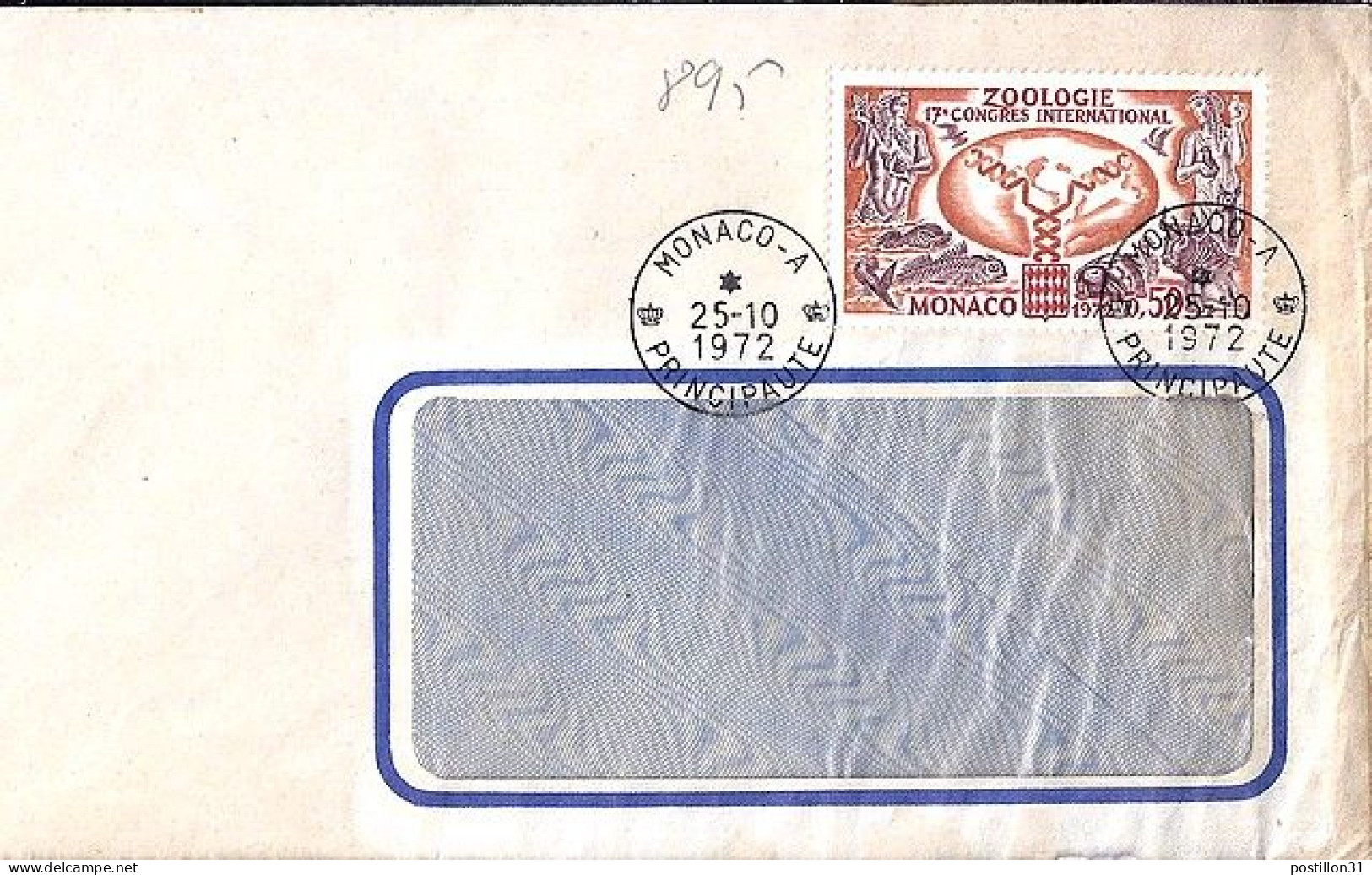 MONACO N° 895 S/L. DE MONACO A/25.10.72  POUR FRANCE - Cartas & Documentos