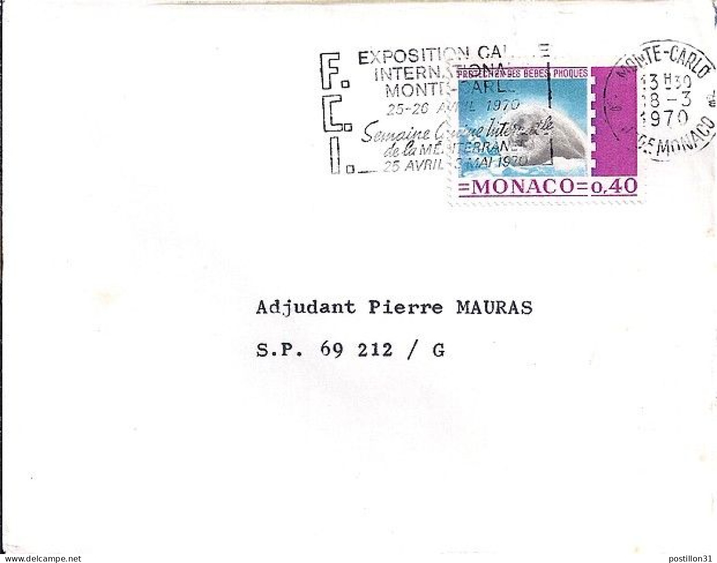 MONACO N° 815 S/L. DE MONTE CARLO/18.3.70  POUR FRANCE - Covers & Documents