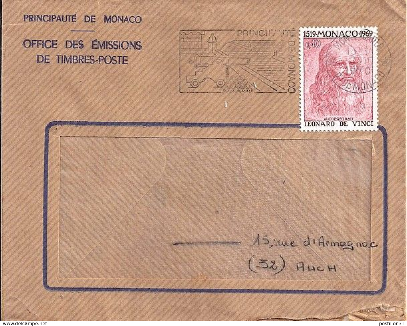 MONACO N° 800 S/L.DE MONTE CARLO/7.10.70  POUR FRANCE - Storia Postale