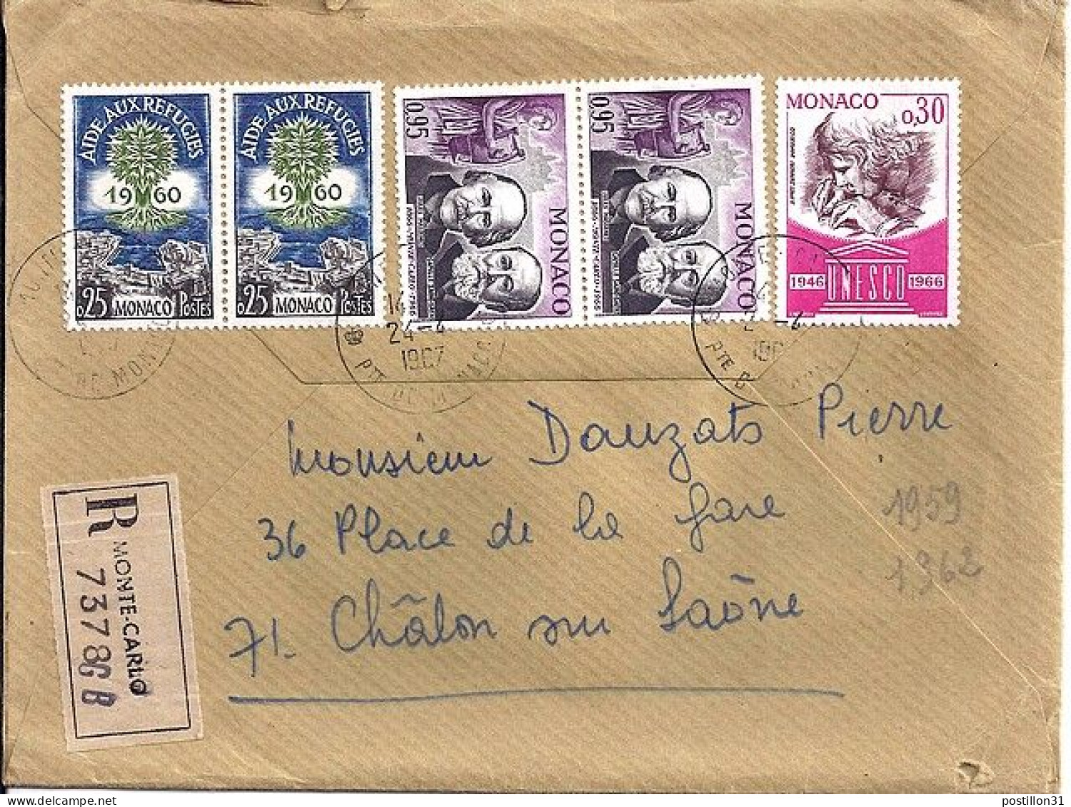 MONACO N° 696x2/+COMPL.S/L.REC.DE MONTE CARLO/24.4.67  POUR FRANCE - Covers & Documents