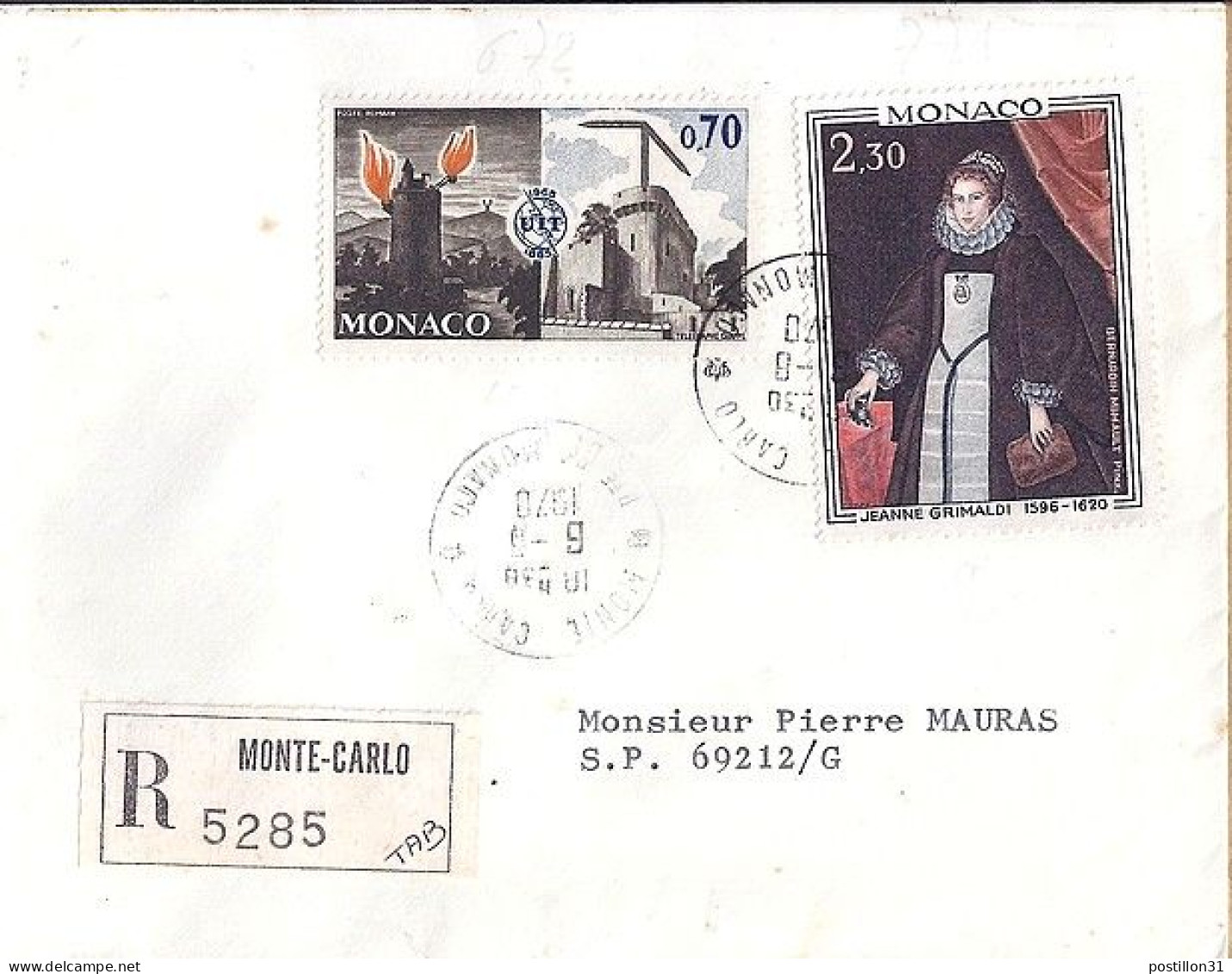 MONACO N° 672/771 S/L.DE MONTE CARLO/6.8.70  POUR FRANCE - Lettres & Documents