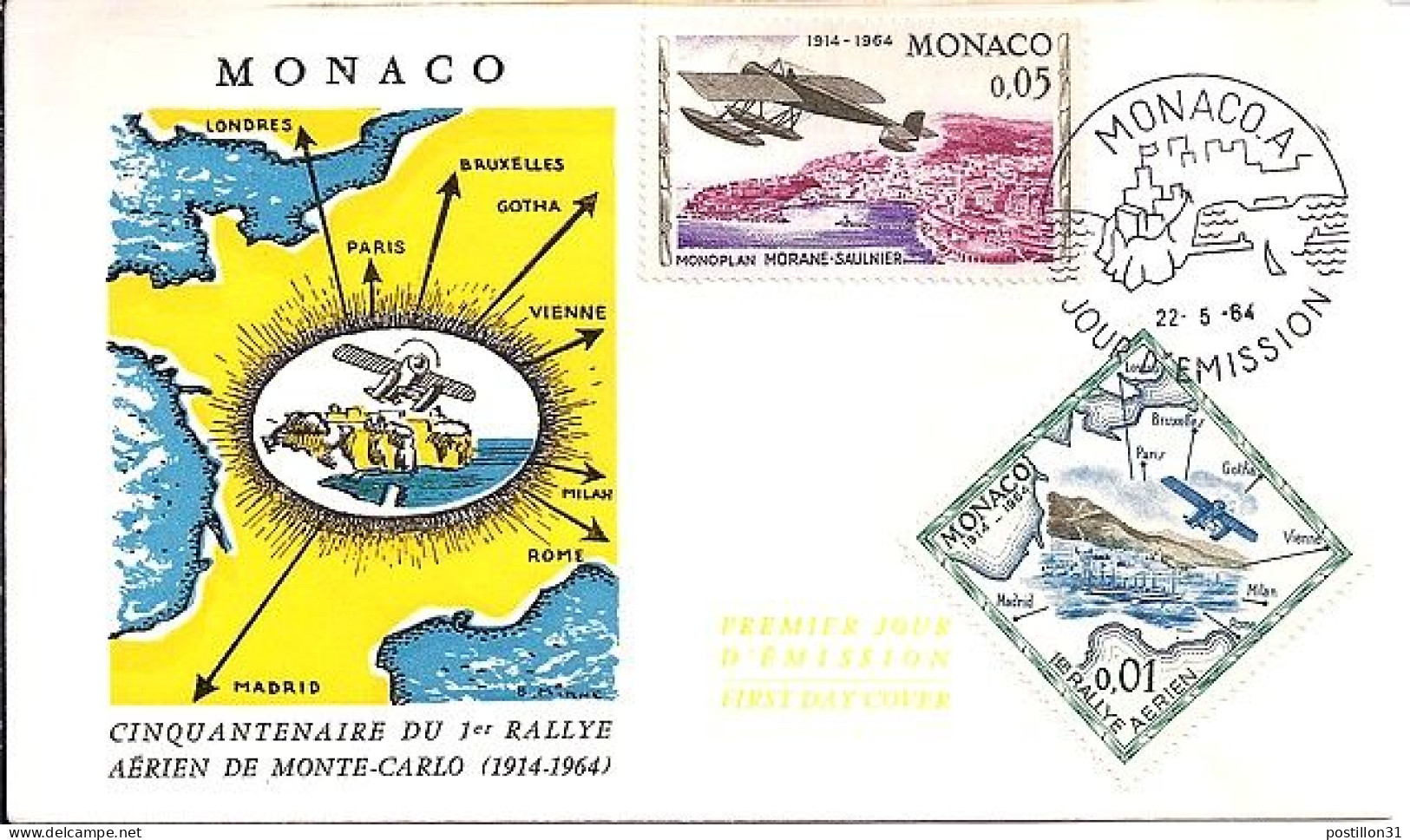 MONACO N° 637/641 S/L. DE MONACO A/22.5.64  POUR FRANCE - Storia Postale